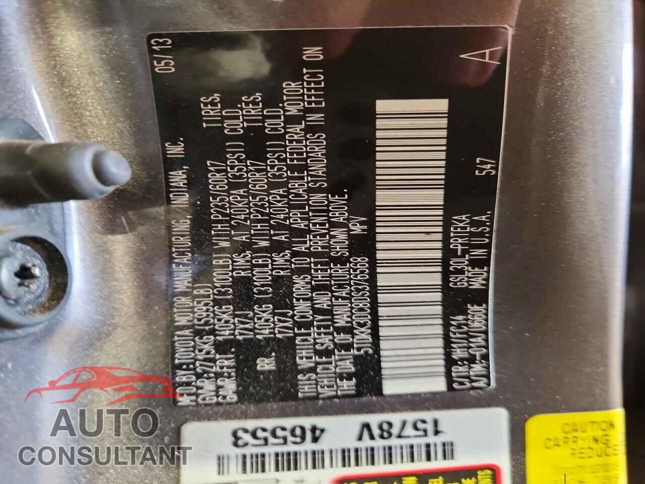 TOYOTA SIENNA 2013 - 5TDKK3DC8DS376568