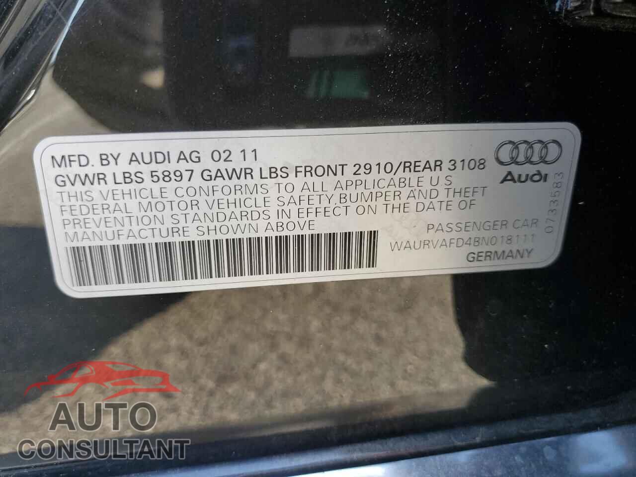 AUDI A8 2011 - WAURVAFD4BN018111