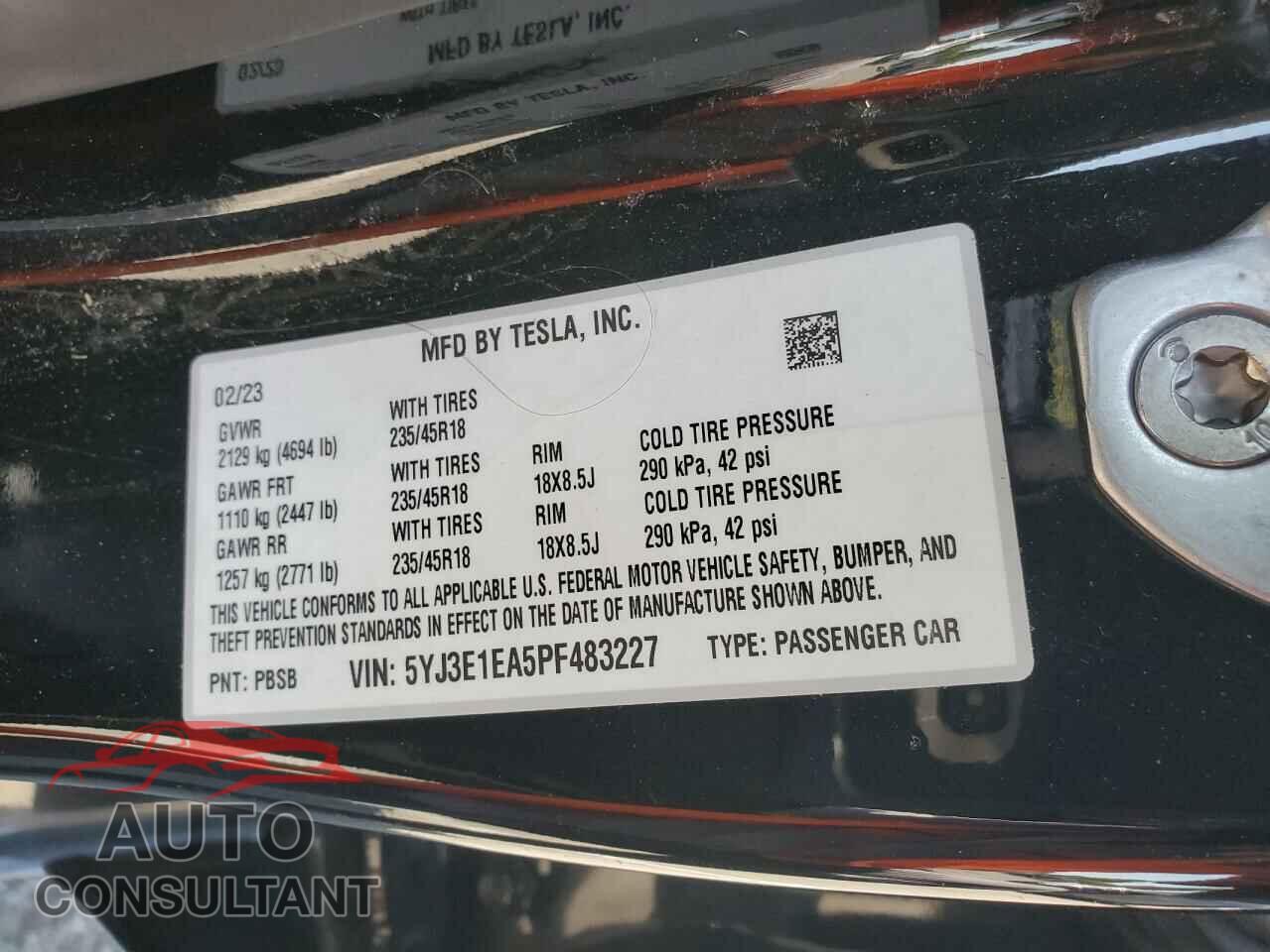 TESLA MODEL 3 2023 - 5YJ3E1EA5PF483227