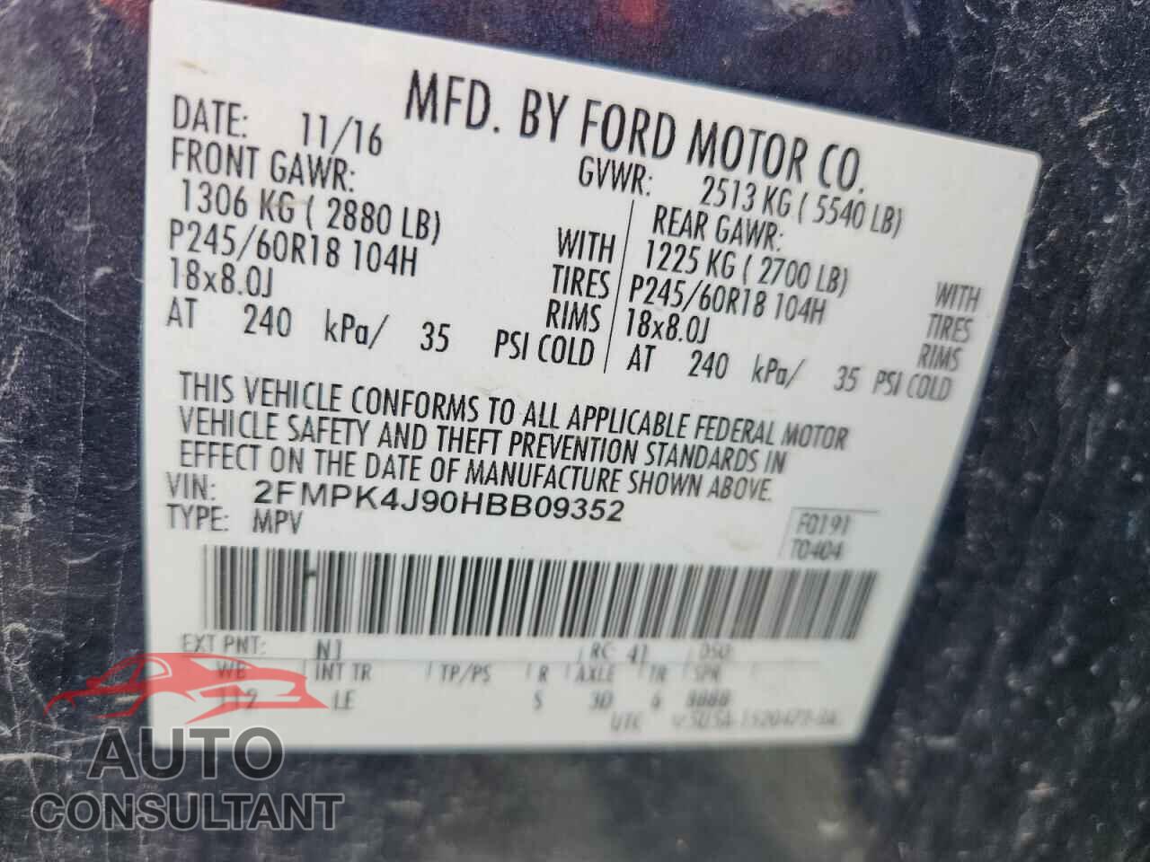 FORD EDGE 2017 - 2FMPK4J90HBB09352