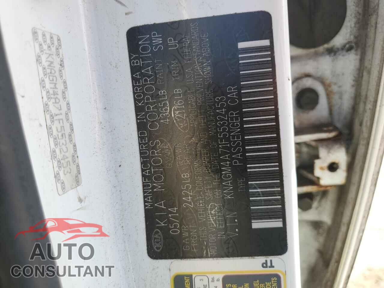 KIA OPTIMA 2015 - KNAGM4A71F5532453