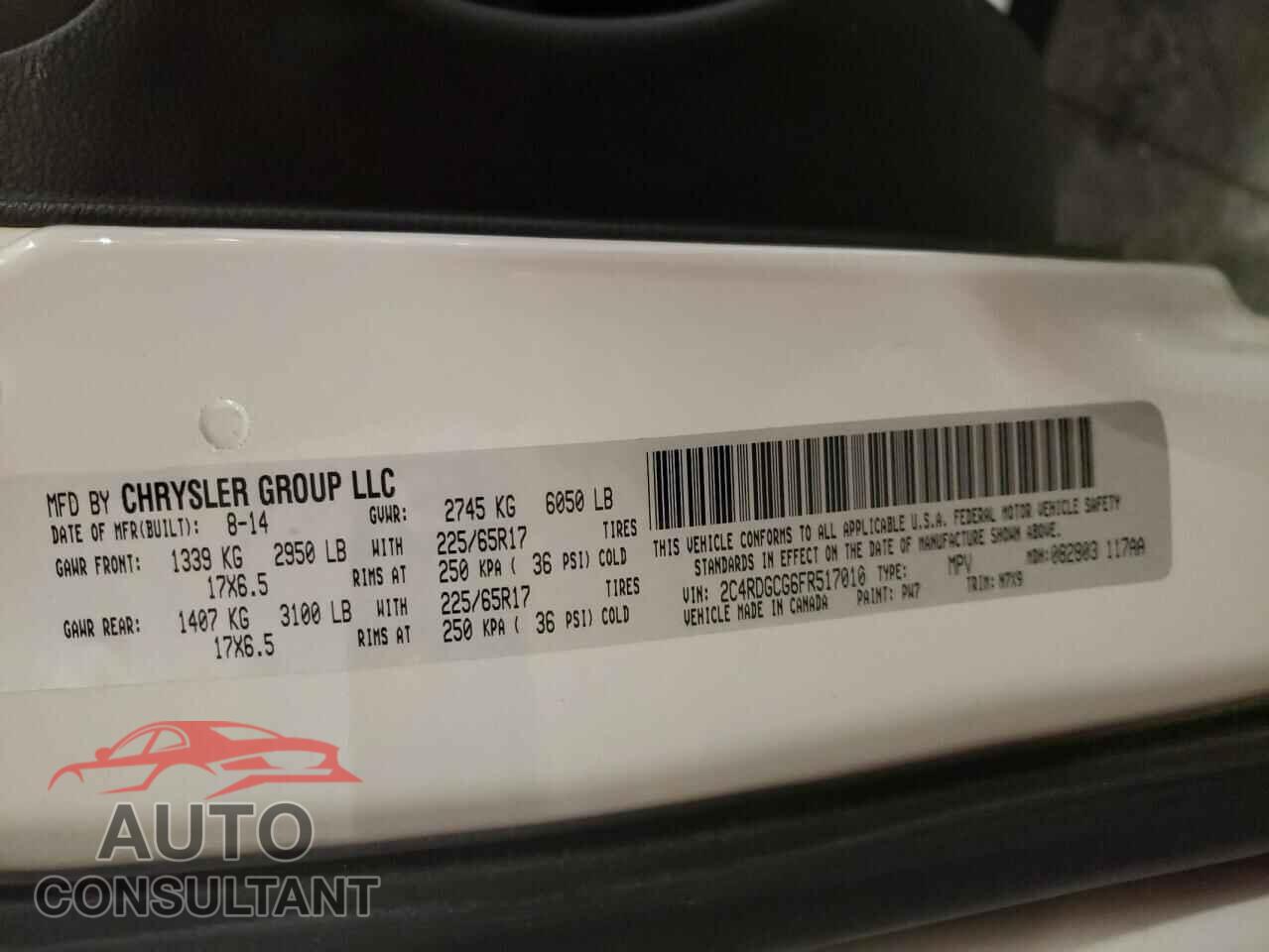 DODGE CARAVAN 2015 - 2C4RDGCG6FR517010