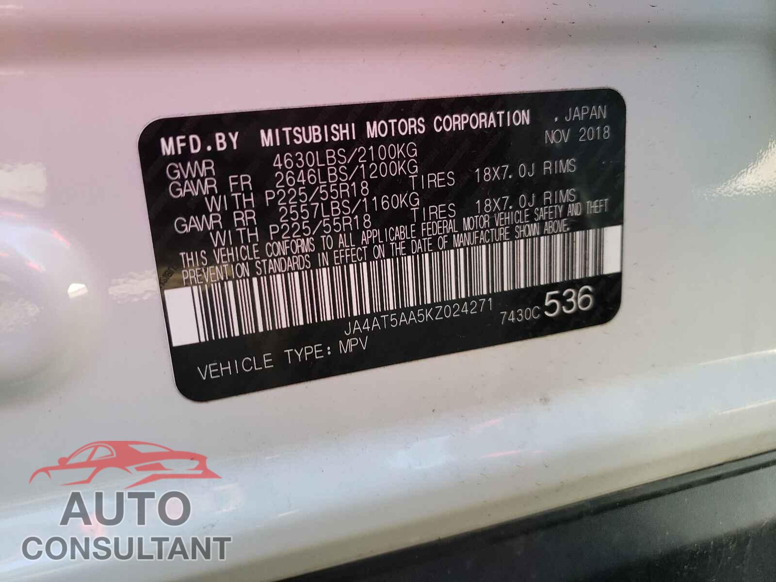 MITSUBISHI ECLIPSE 2019 - JA4AT5AA5KZ024271