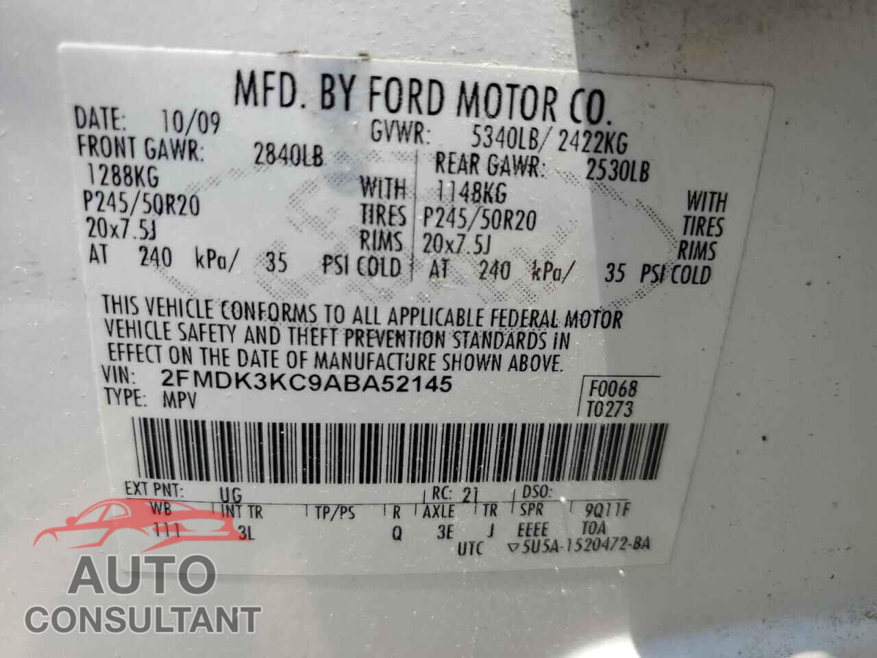 FORD EDGE 2010 - 2FMDK3KC9ABA52145