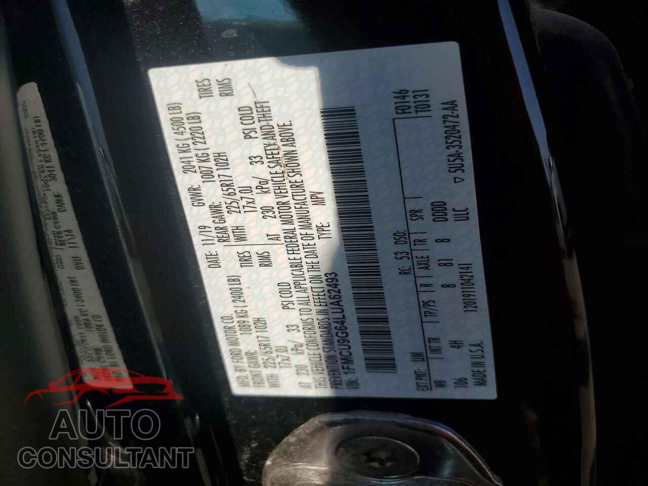 FORD ESCAPE 2020 - 1FMCU9G64LUA62493