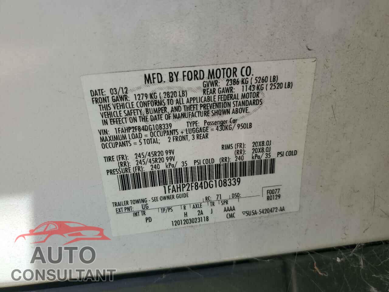 FORD TAURUS 2013 - 1FAHP2F84DG108339
