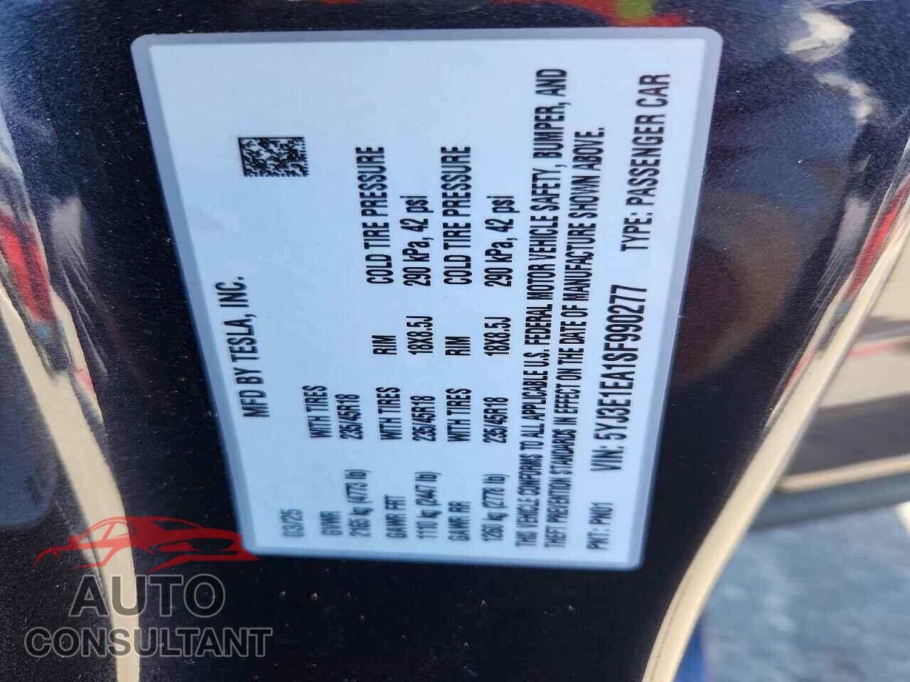 TESLA MODEL 3 2025 - 5YJ3E1EA1SF990277