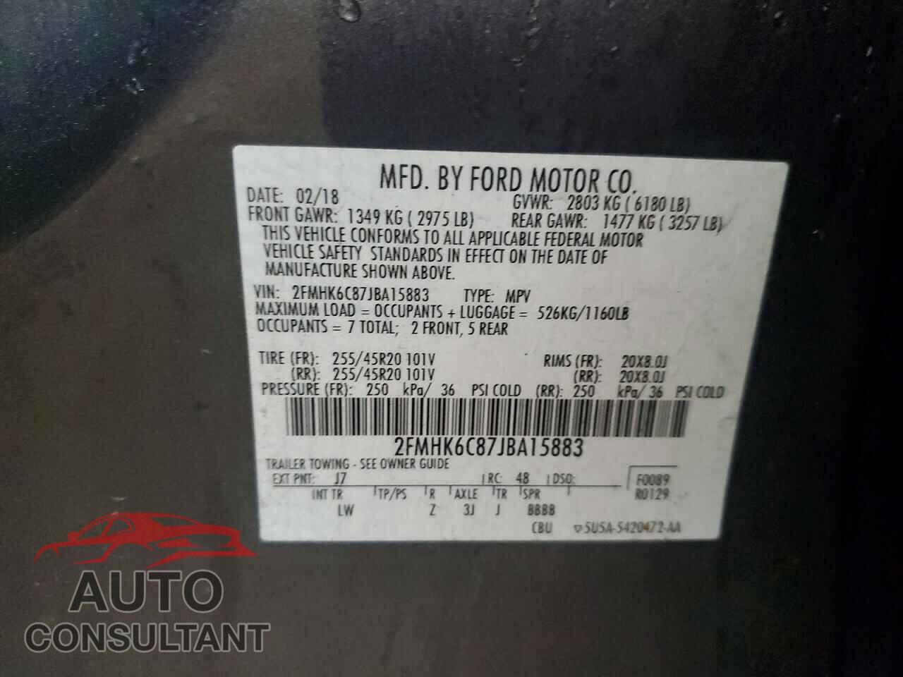 FORD FLEX 2018 - 2FMHK6C87JBA15883