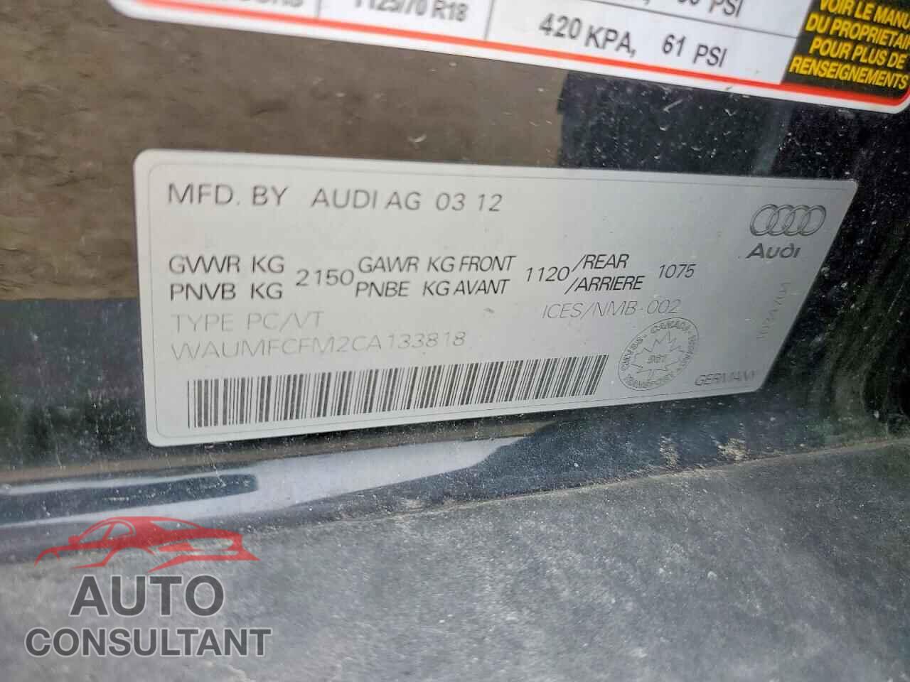 AUDI A3 2012 - WAUMFCFM2CA133818