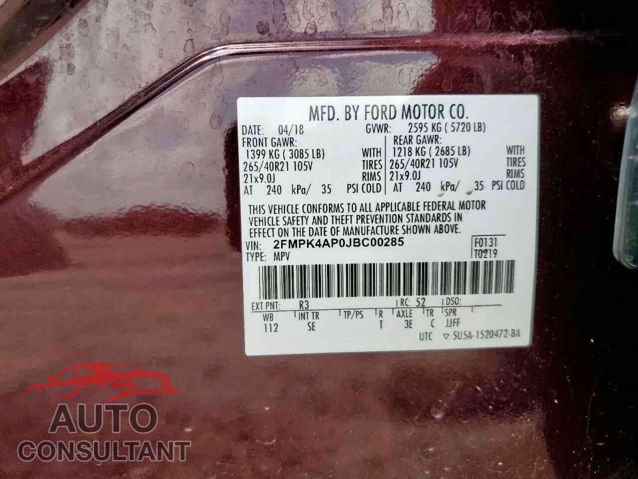 FORD EDGE 2018 - 2FMPK4AP0JBC00285