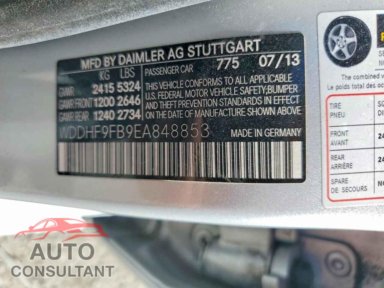 MERCEDES-BENZ E-CLASS 2014 - WDDHF9FB9EA848853