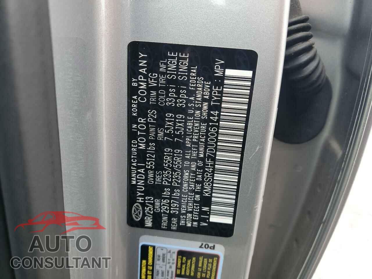 HYUNDAI SANTA FE 2013 - KM8SR4HF7DU006144