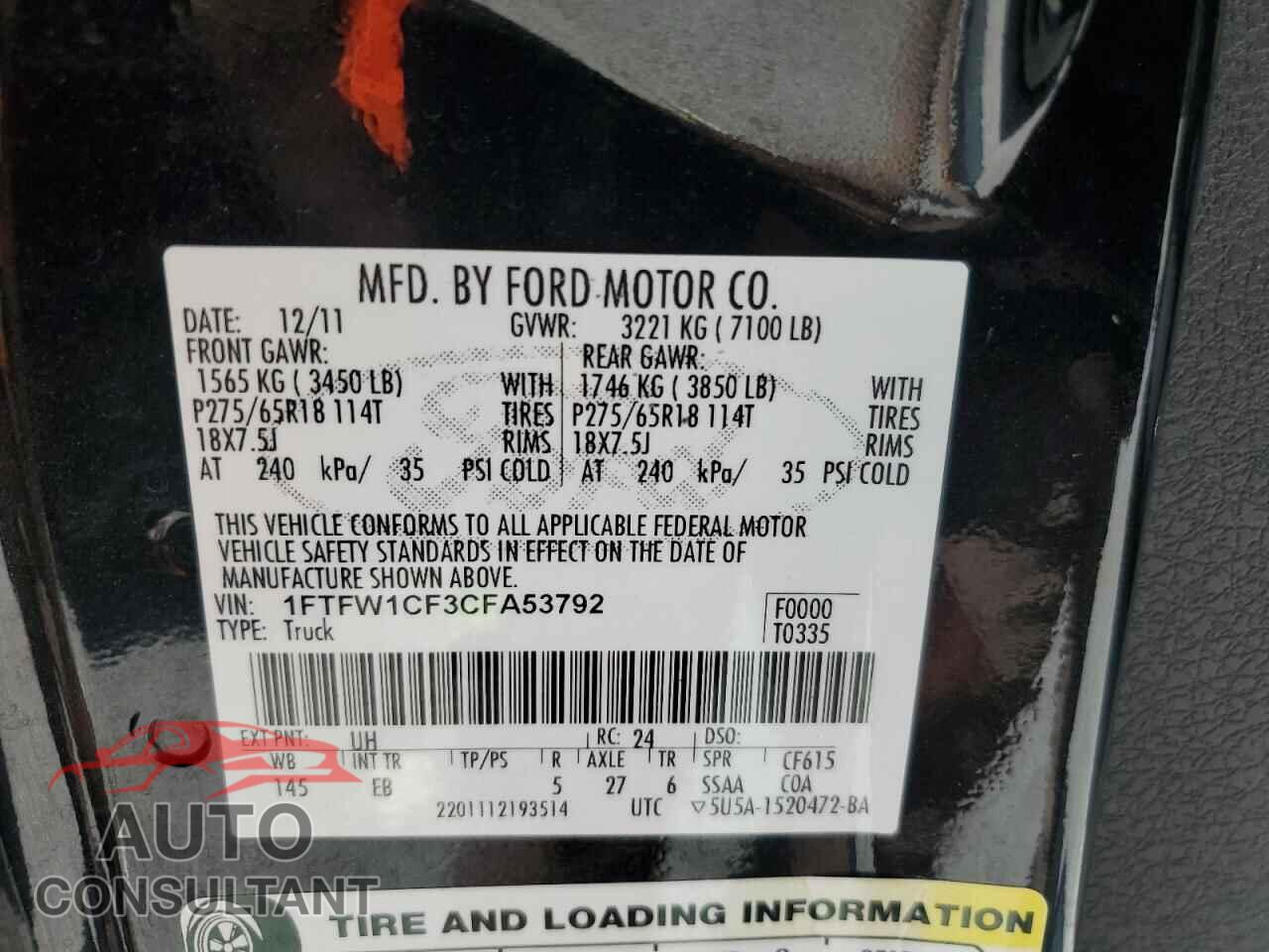 FORD F-150 2012 - 1FTFW1CF3CFA53792