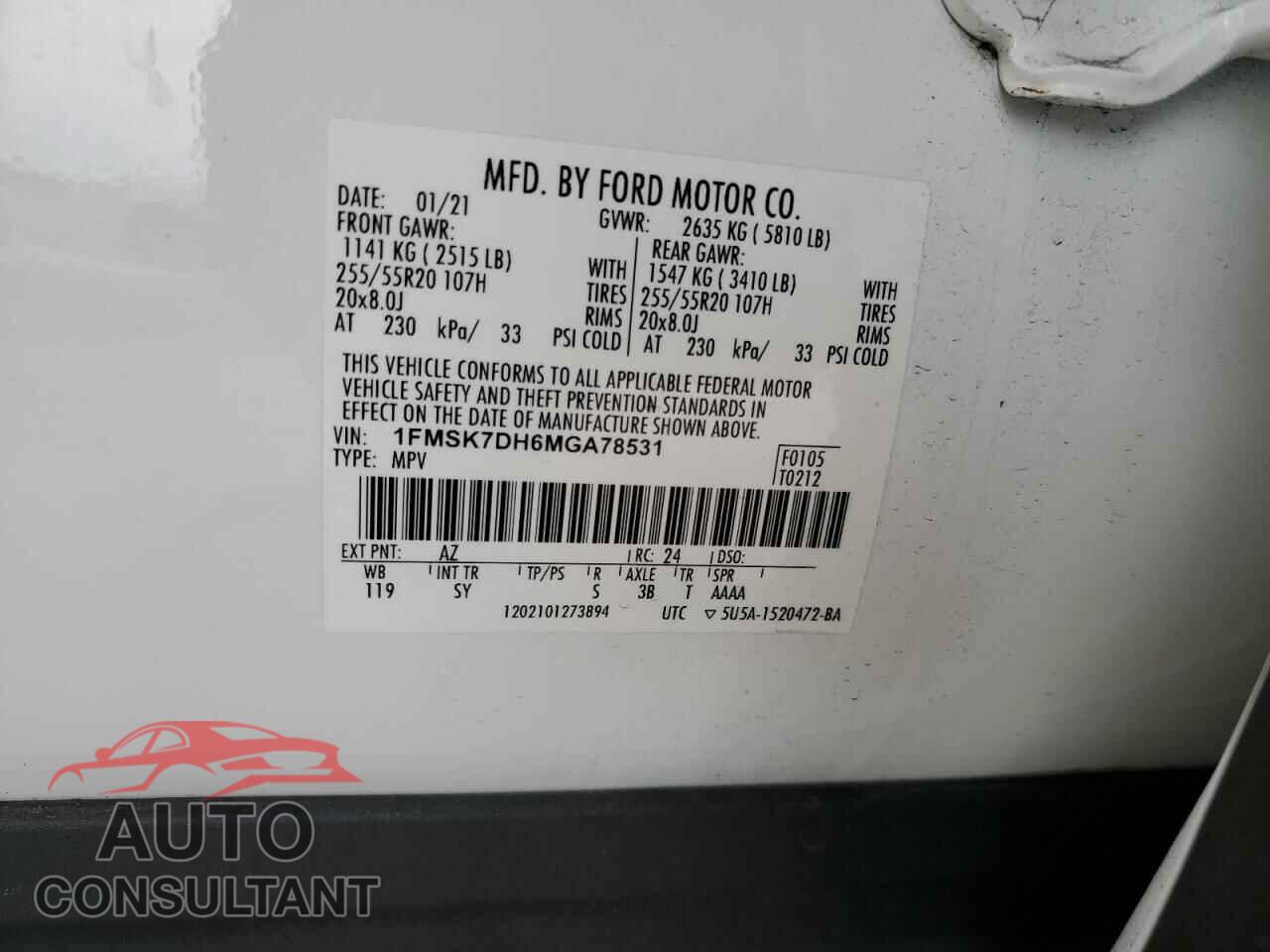 FORD EXPLORER 2021 - 1FMSK7DH6MGA78531
