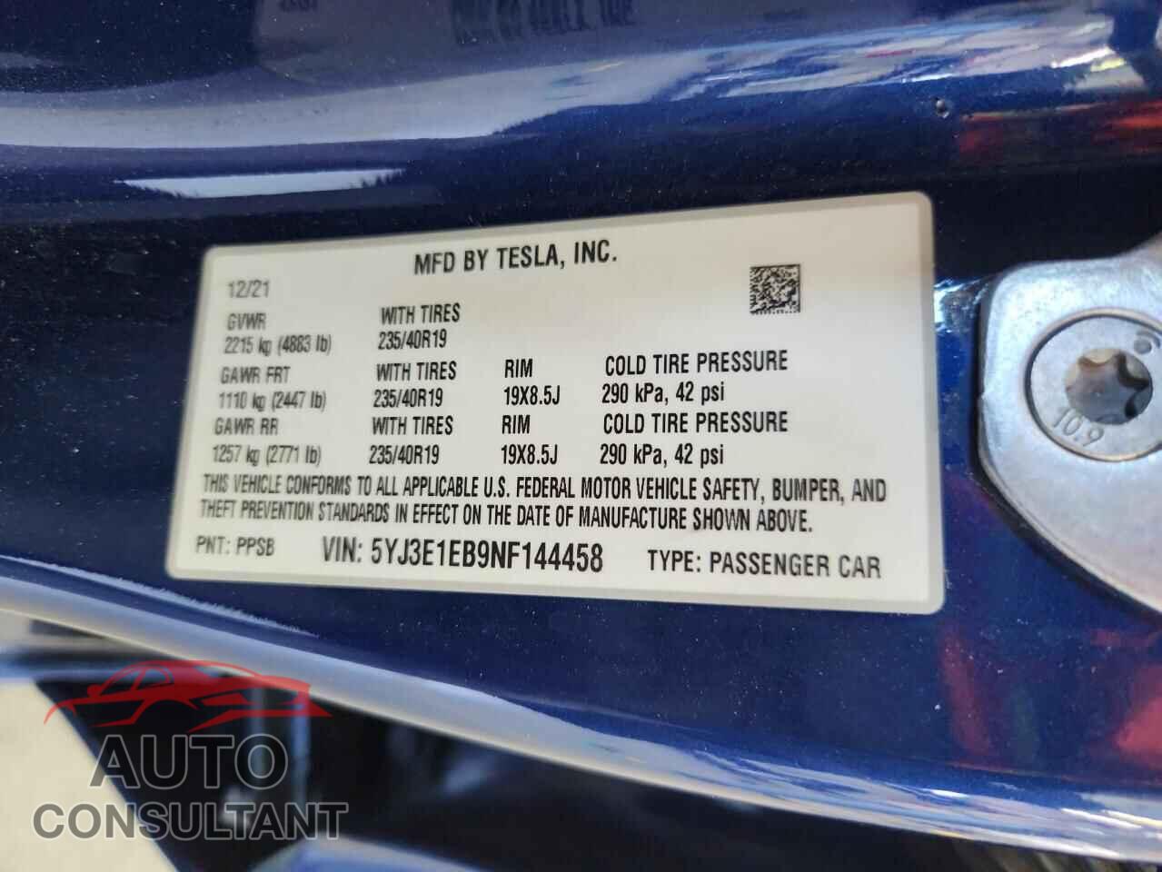 TESLA MODEL 3 2022 - 5YJ3E1EB9NF144458