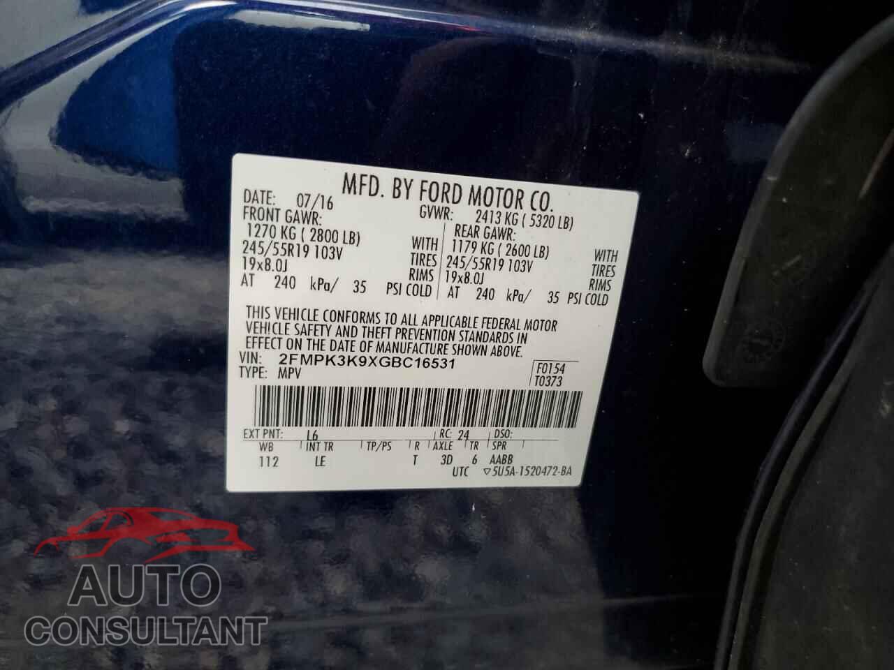FORD EDGE 2016 - 2FMPK3K9XGBC16531