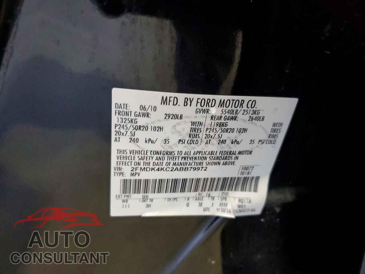 FORD EDGE 2010 - 2FMDK4KC2ABB79972