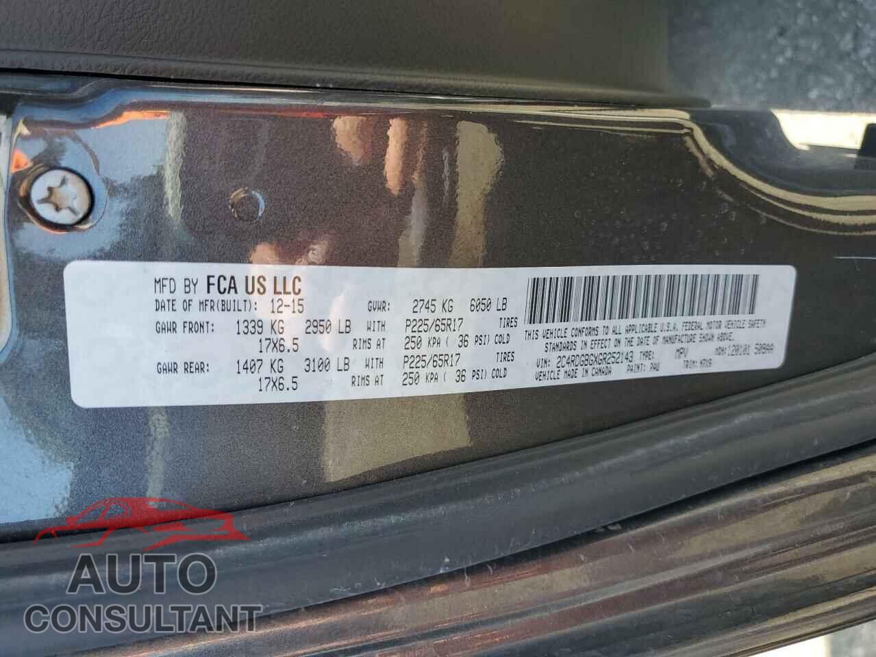 DODGE CARAVAN 2016 - 2C4RDGBGXGR252143