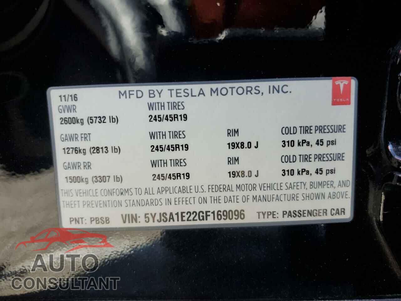TESLA MODEL S 2016 - 5YJSA1E22GF169096