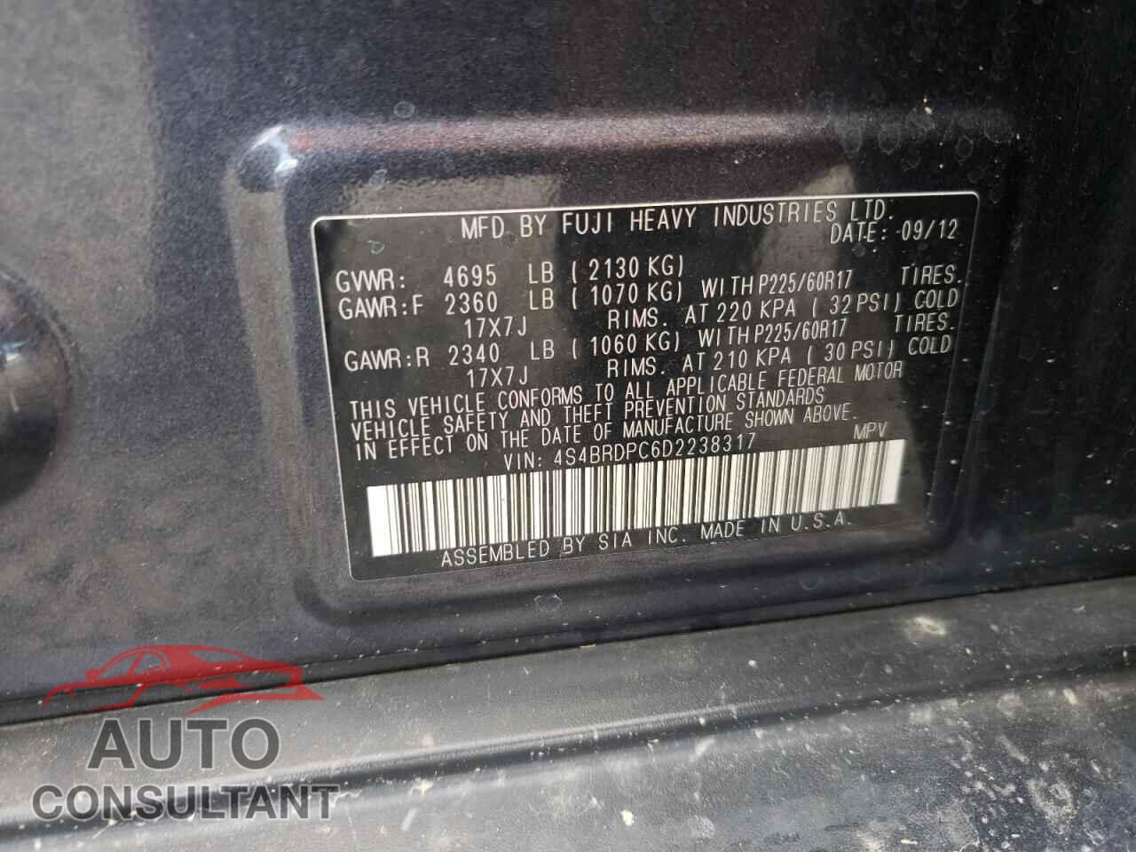 SUBARU OUTBACK 2013 - 4S4BRDPC6D2238317