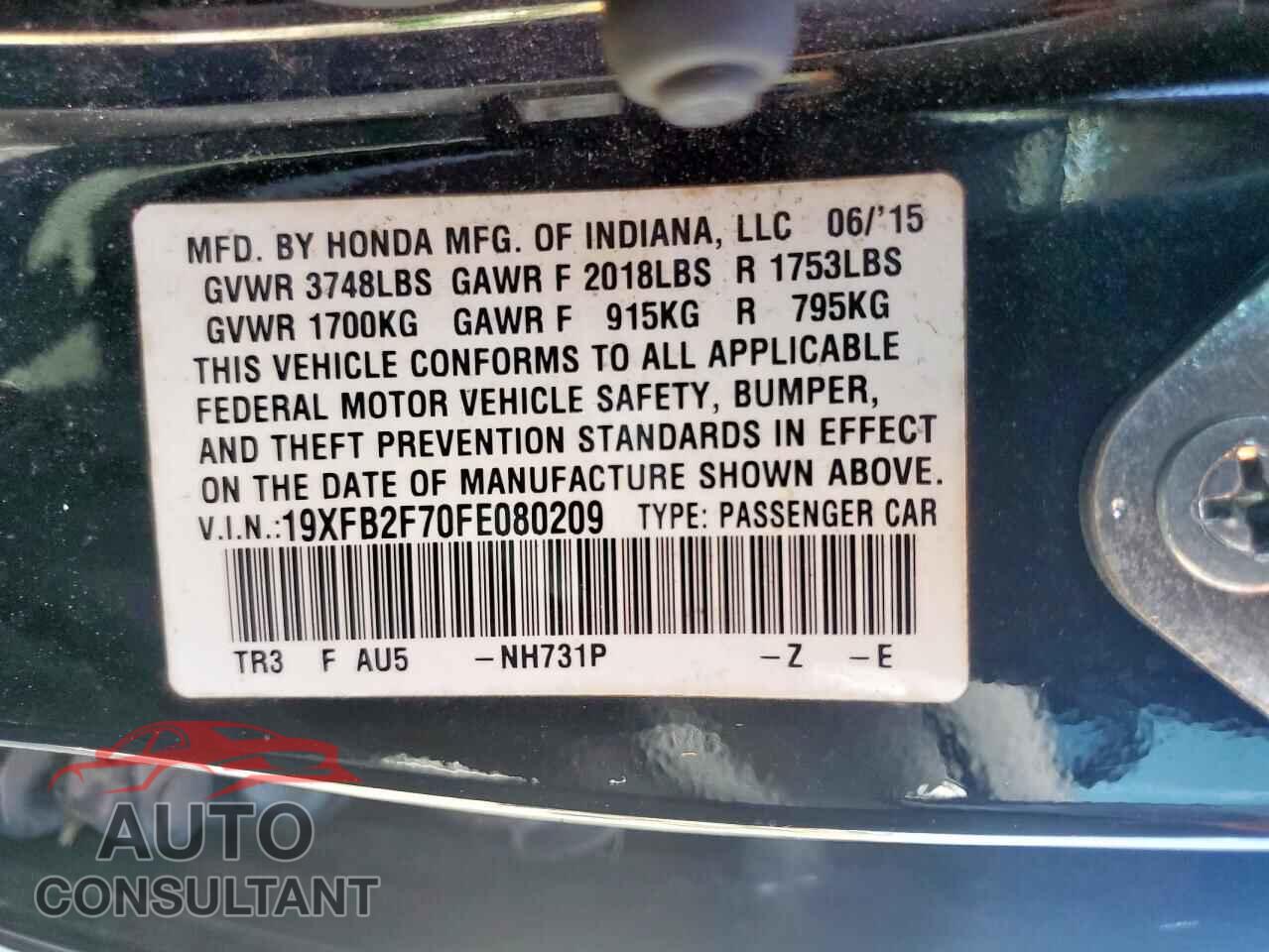 HONDA CIVIC 2015 - 19XFB2F70FE080209