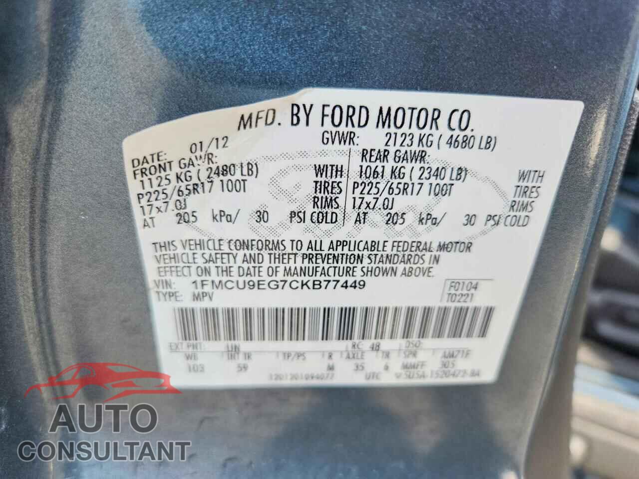 FORD ESCAPE 2012 - 1FMCU9EG7CKB77449