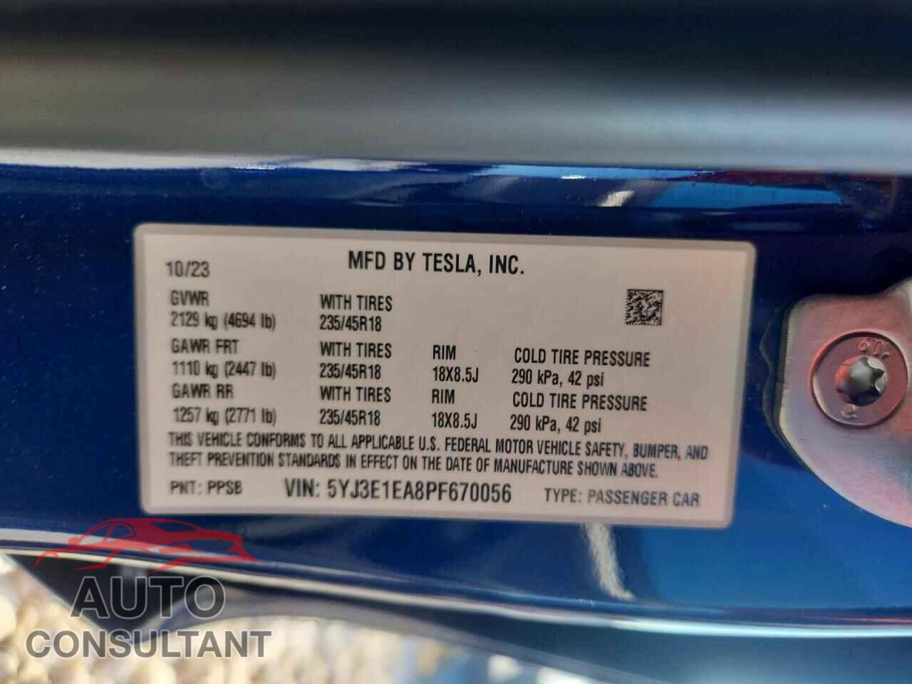 TESLA MODEL 3 2023 - 5YJ3E1EA8PF670056