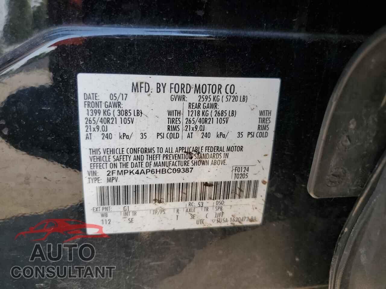 FORD EDGE 2017 - 2FMPK4AP6HBC09387