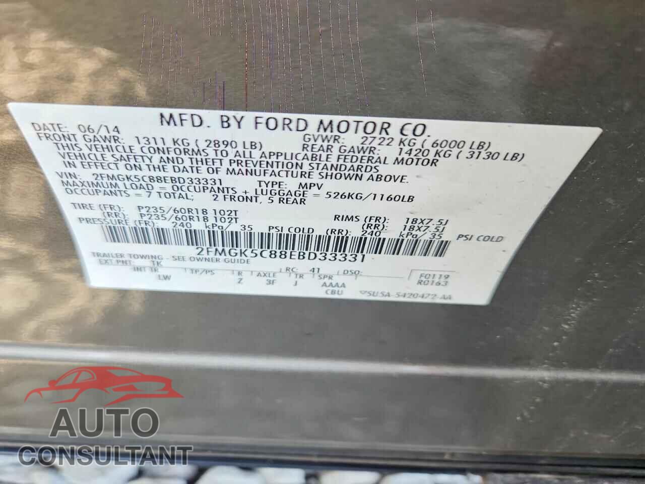 FORD FLEX 2014 - 2FMGK5C88EBD33331