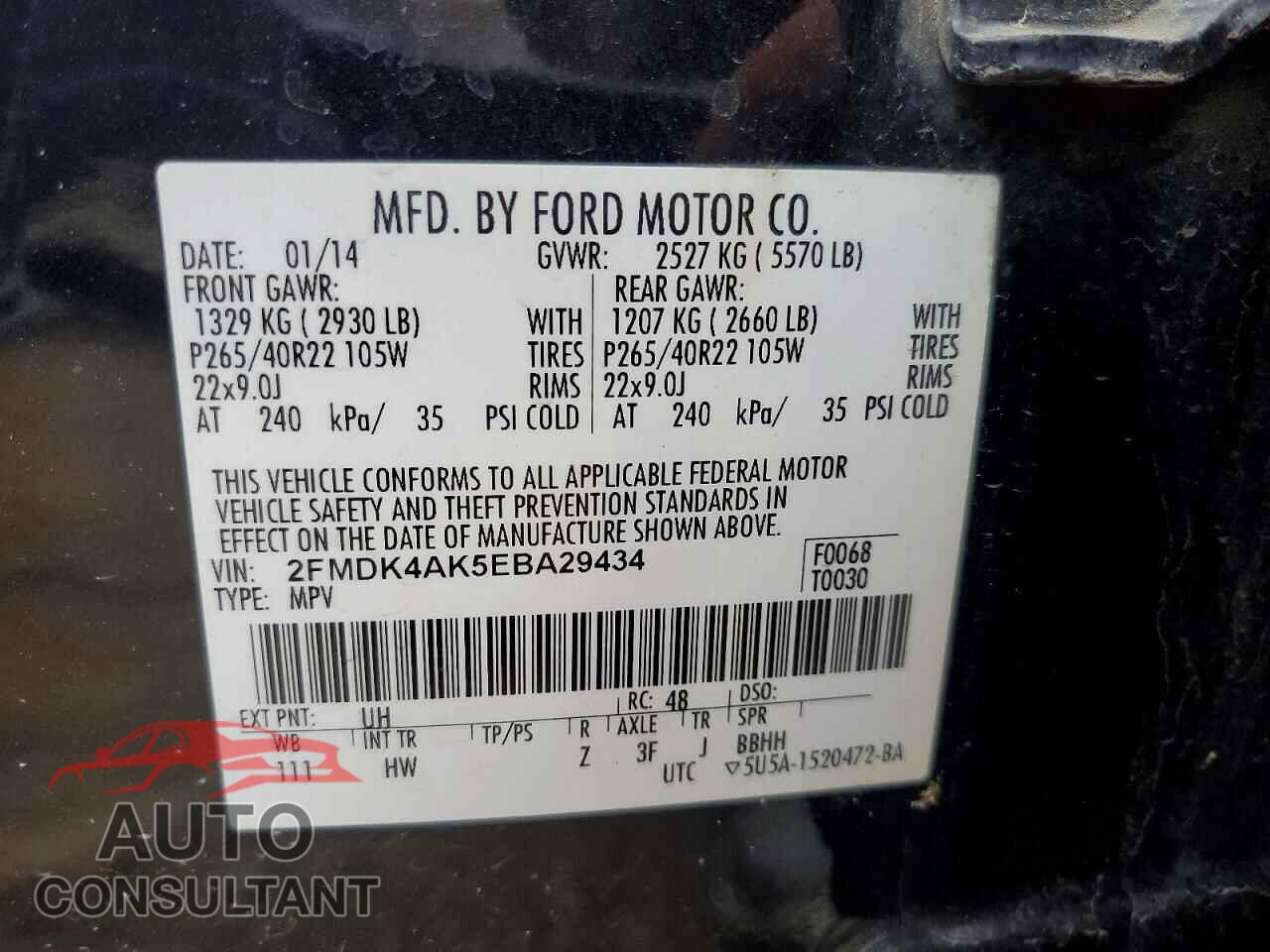 FORD EDGE 2014 - 2FMDK4AK5EBA29434