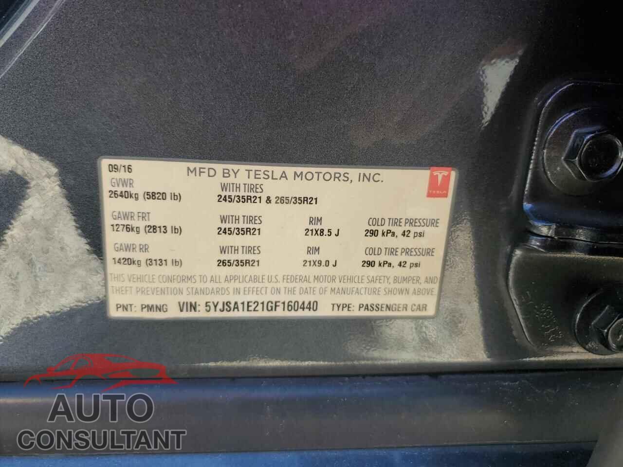 TESLA MODEL S 2016 - 5YJSA1E21GF160440