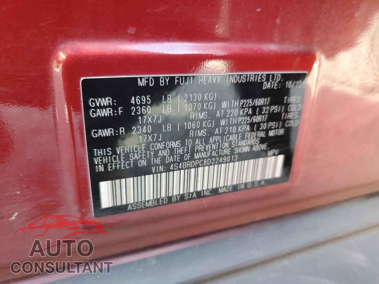 SUBARU OUTBACK 2013 - 4S4BRDPC8D2249013