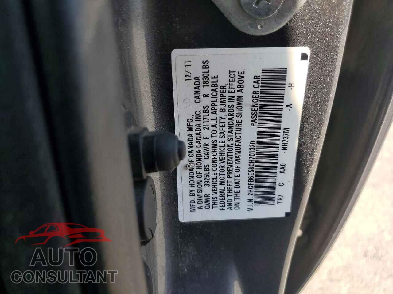 HONDA CIVIC 2012 - 2HGFB6E58CH701320
