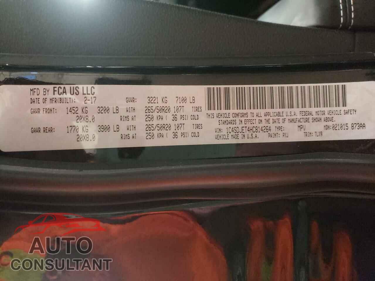 DODGE DURANGO 2017 - 1C4SDJET4HC814264