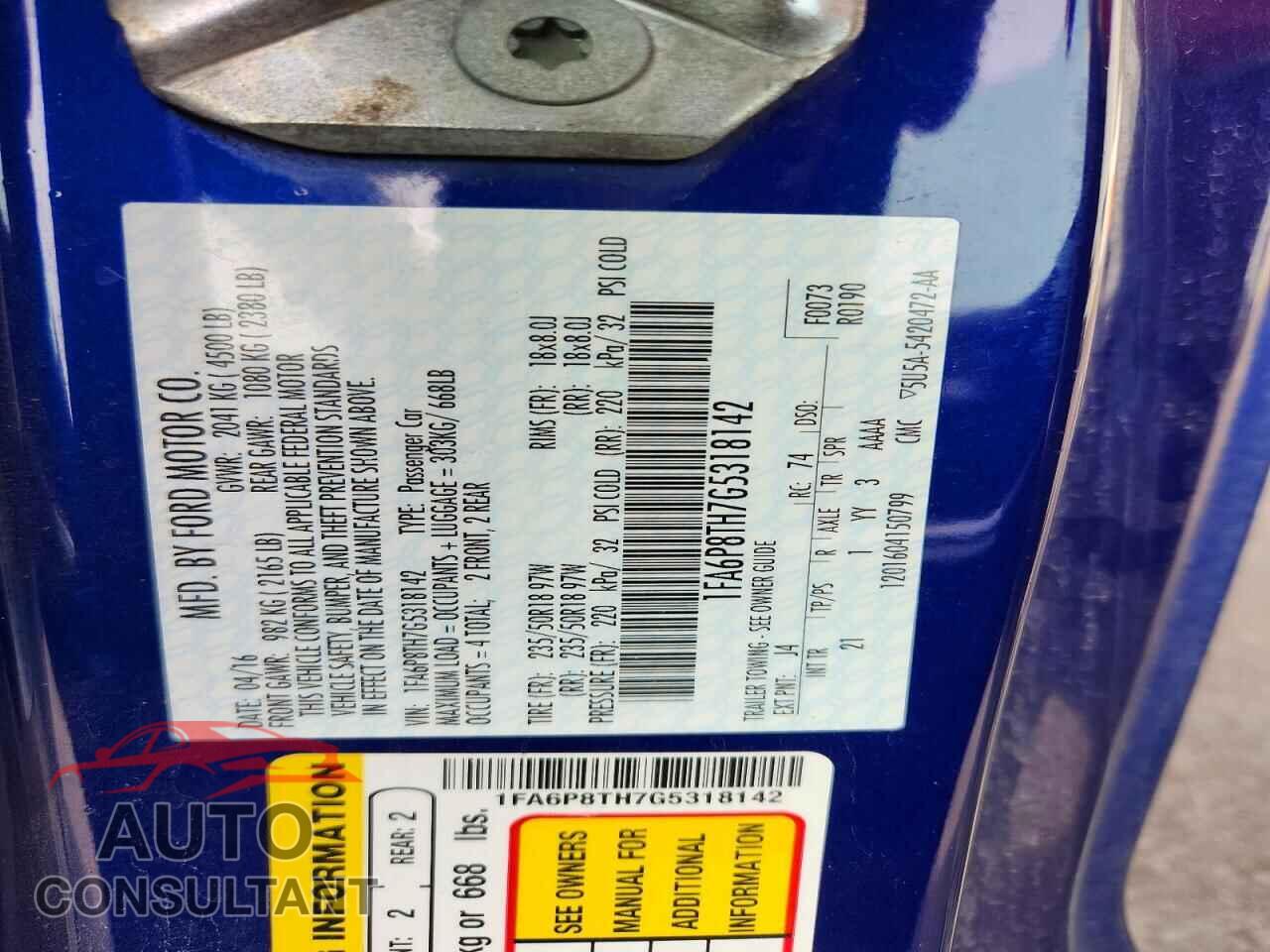 FORD MUSTANG 2016 - 1FA6P8TH7G5318142
