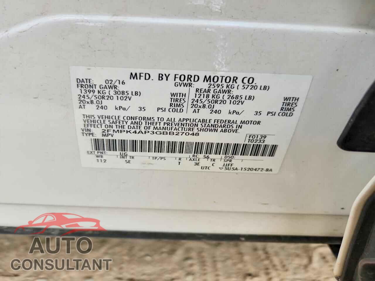 FORD EDGE 2016 - 2FMPK4AP3GBB27048