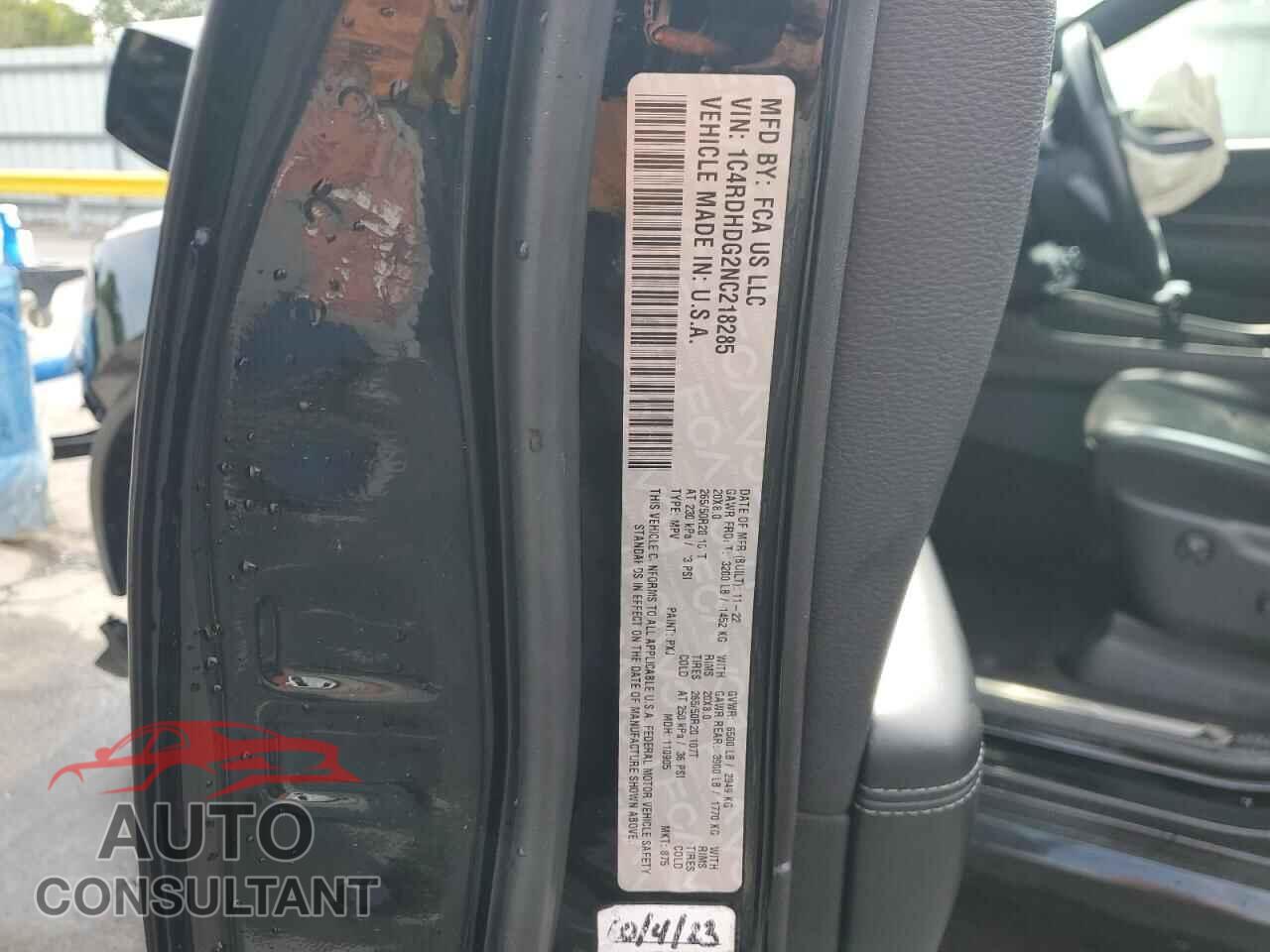 DODGE DURANGO 2022 - 1C4RDHDG2NC218285