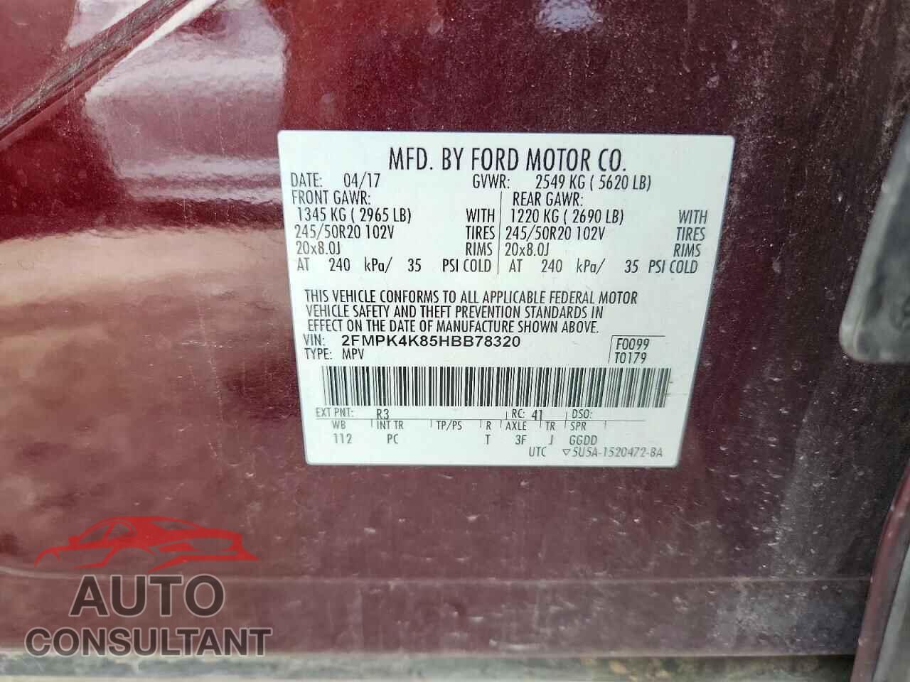 FORD EDGE 2017 - 2FMPK4K85HBB78320