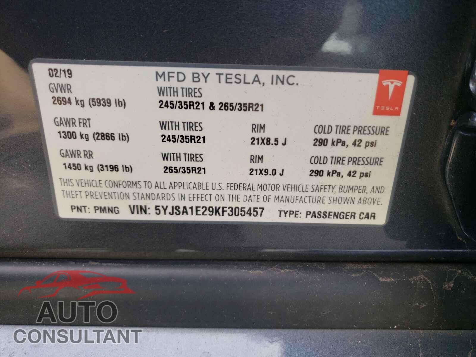 TESLA MODEL S 2019 - 5YJSA1E29KF305457
