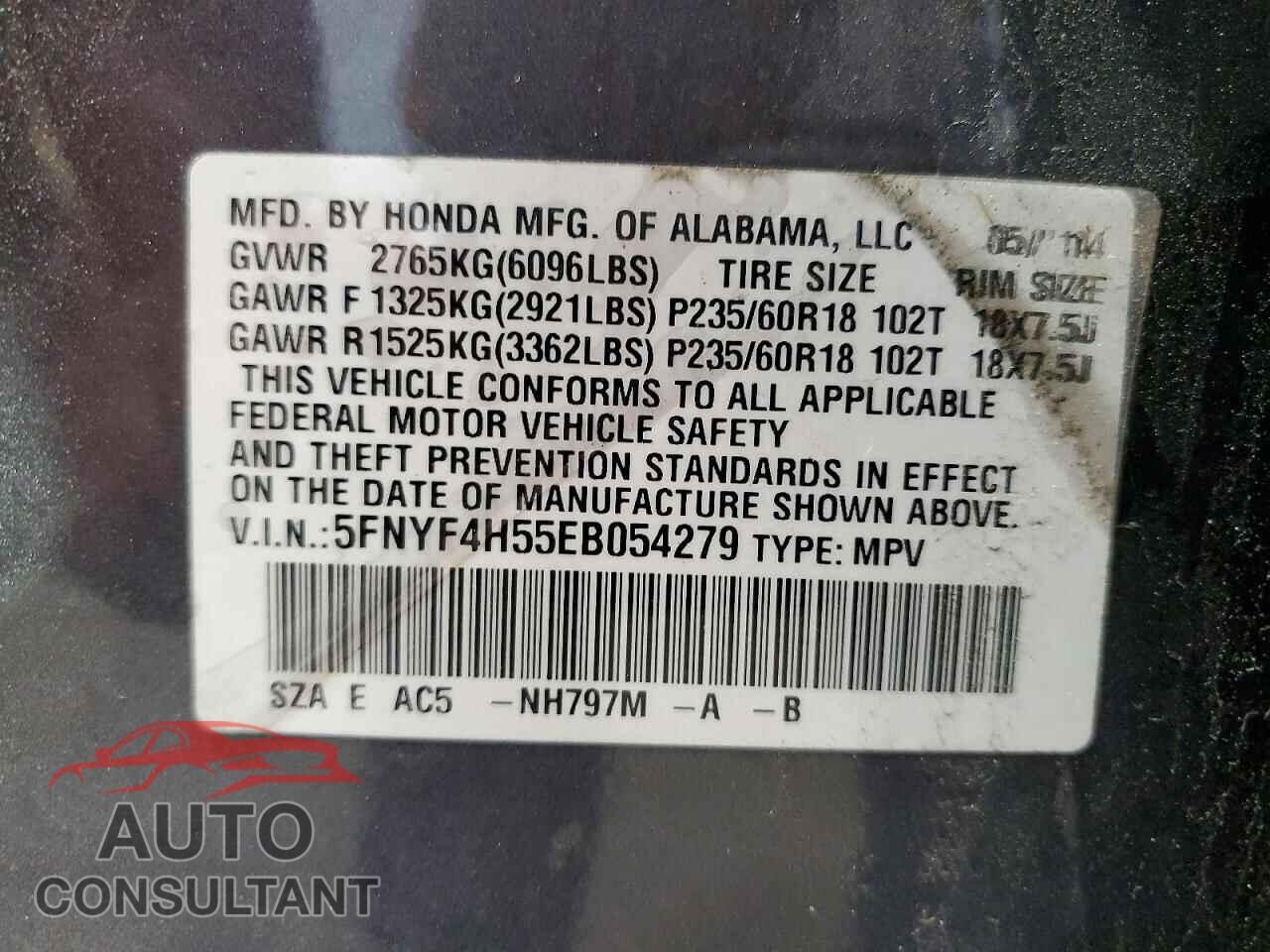 HONDA PILOT 2014 - 5FNYF4H55EB054279