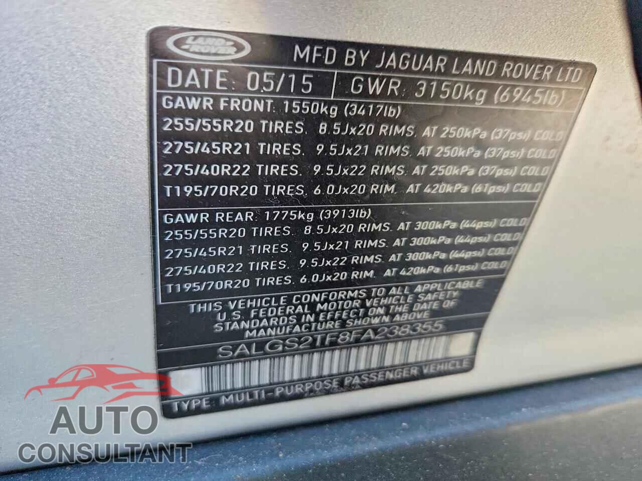 LAND ROVER RANGEROVER 2015 - SALGS2TF8FA238355