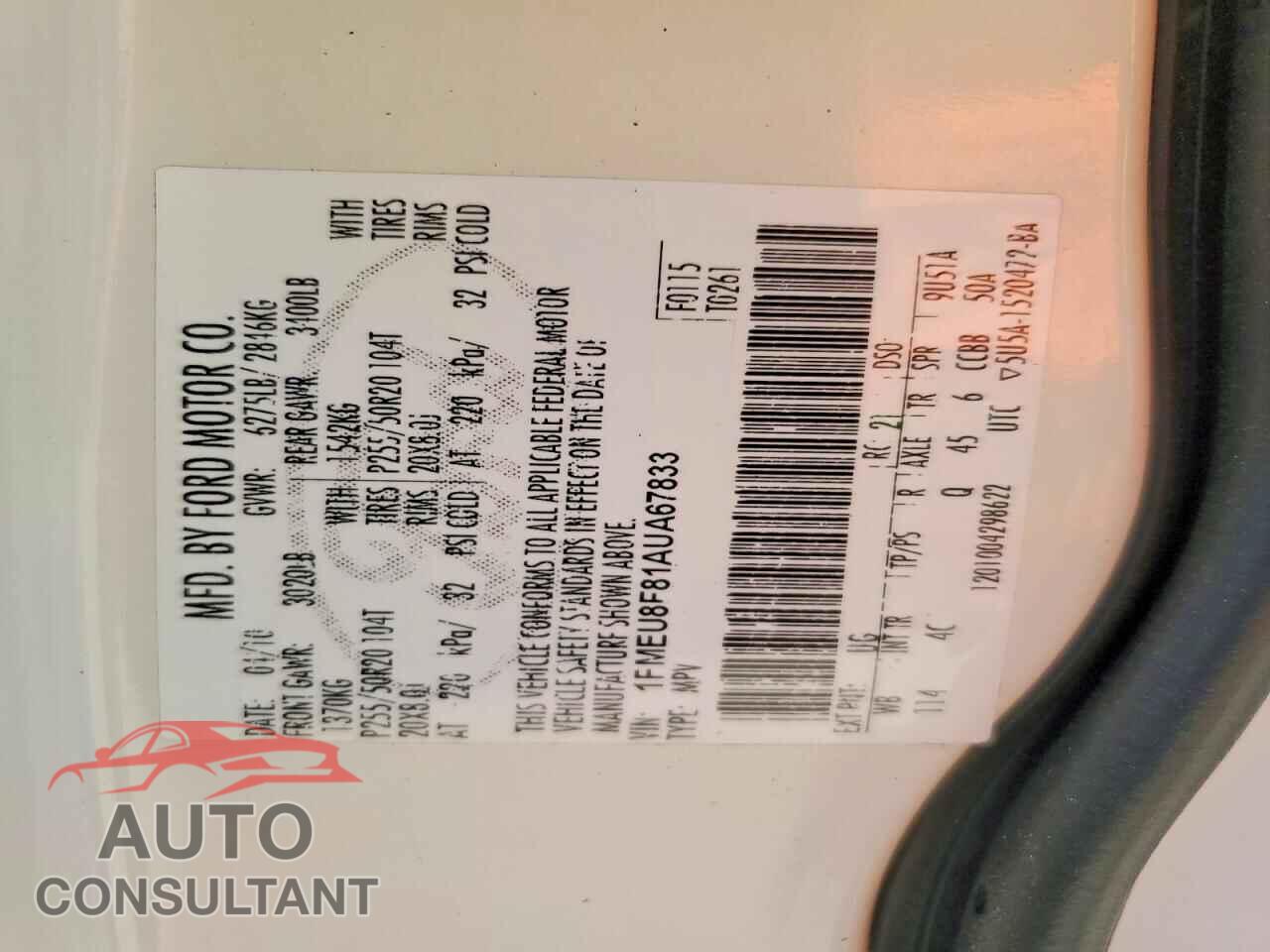 FORD EXPLORER 2010 - 1FMEU8F81AUA67833