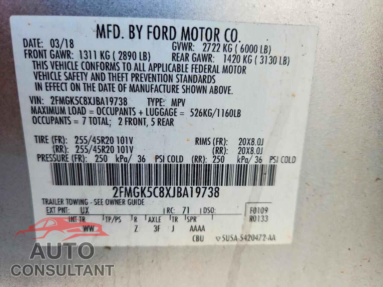 FORD FLEX 2018 - 2FMGK5C8XJBA19738
