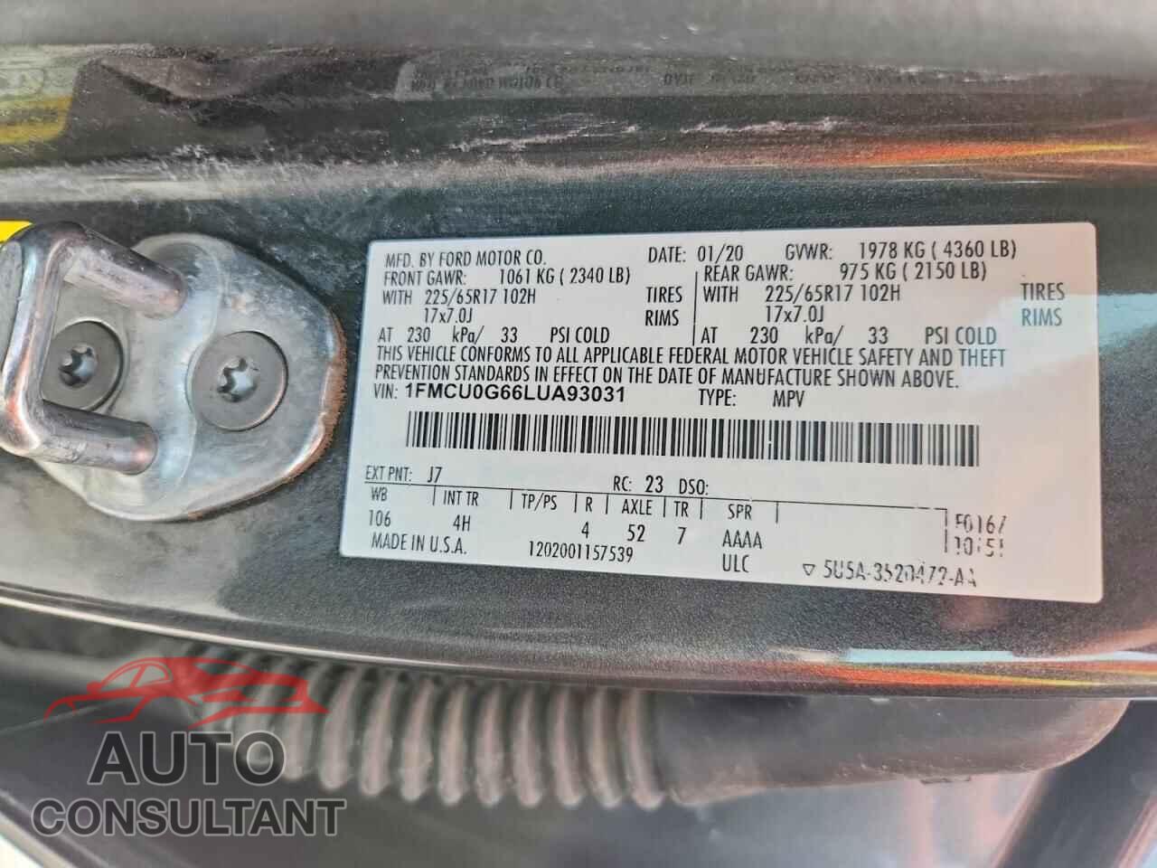 FORD ESCAPE 2020 - 1FMCU0G66LUA93031