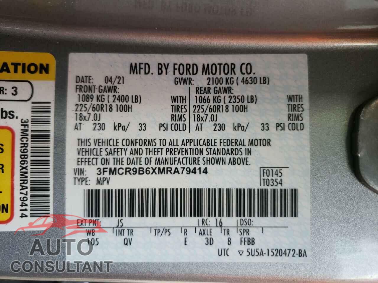 FORD BRONCO 2021 - 3FMCR9B6XMRA79414