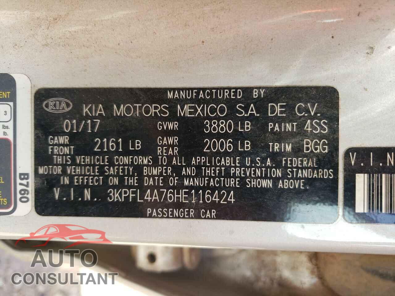 KIA FORTE 2017 - 3KPFL4A76HE116424