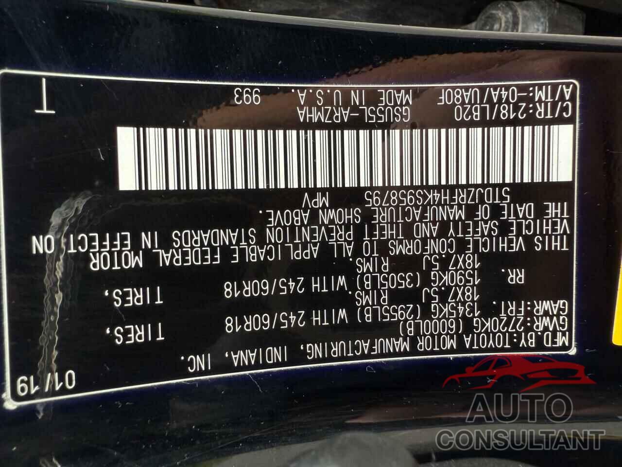 TOYOTA HIGHLANDER 2019 - 5TDJZRFH4KS958795