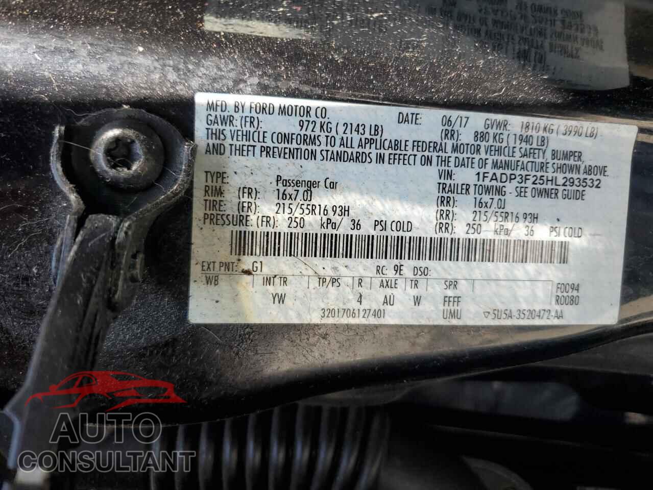 FORD FOCUS 2017 - 1FADP3F25HL293532