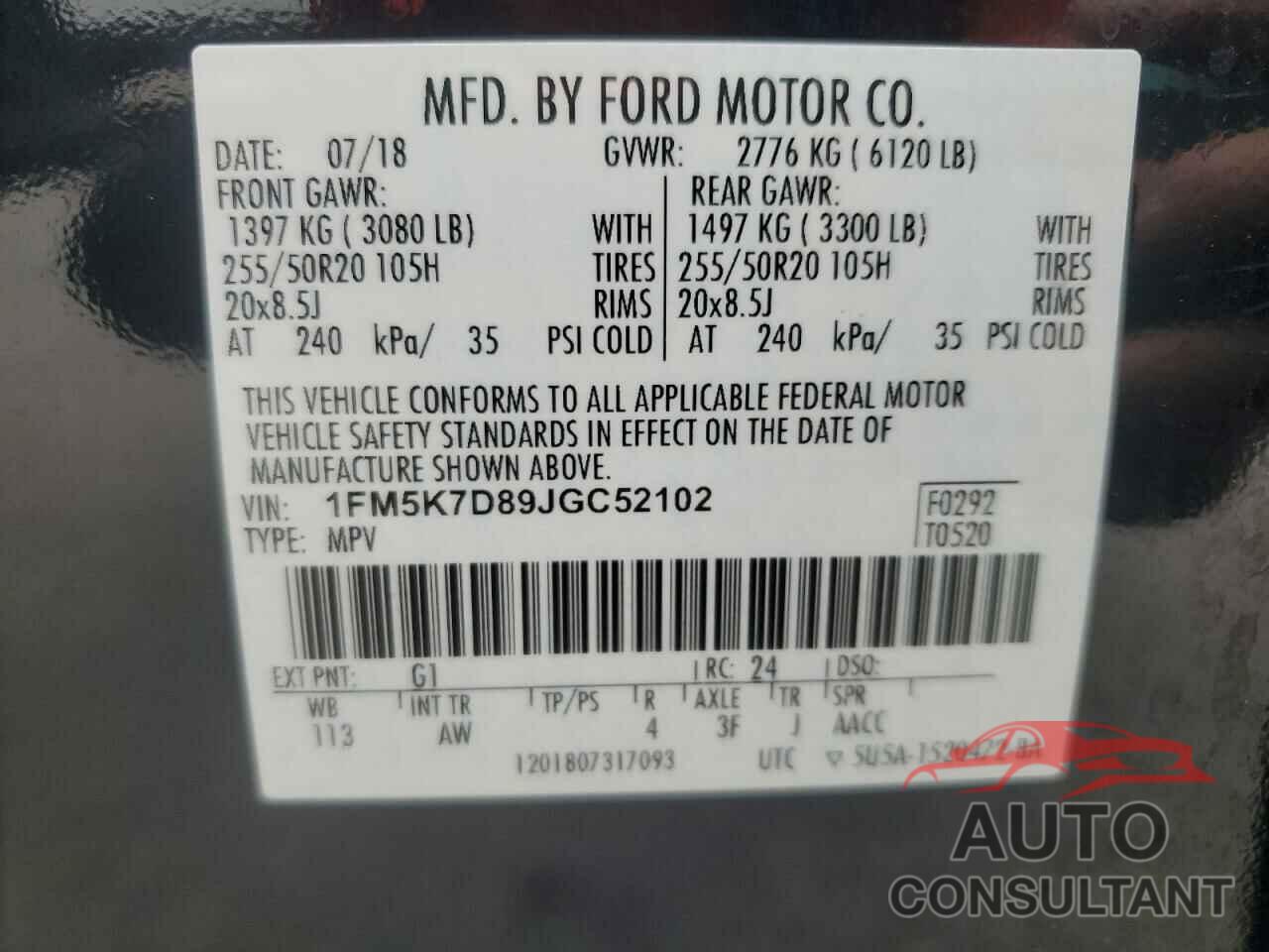FORD EXPLORER 2018 - 1FM5K7D89JGC52102