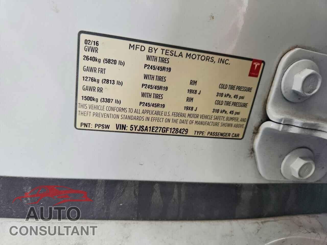 TESLA MODEL S 2016 - 5YJSA1E27GF128429